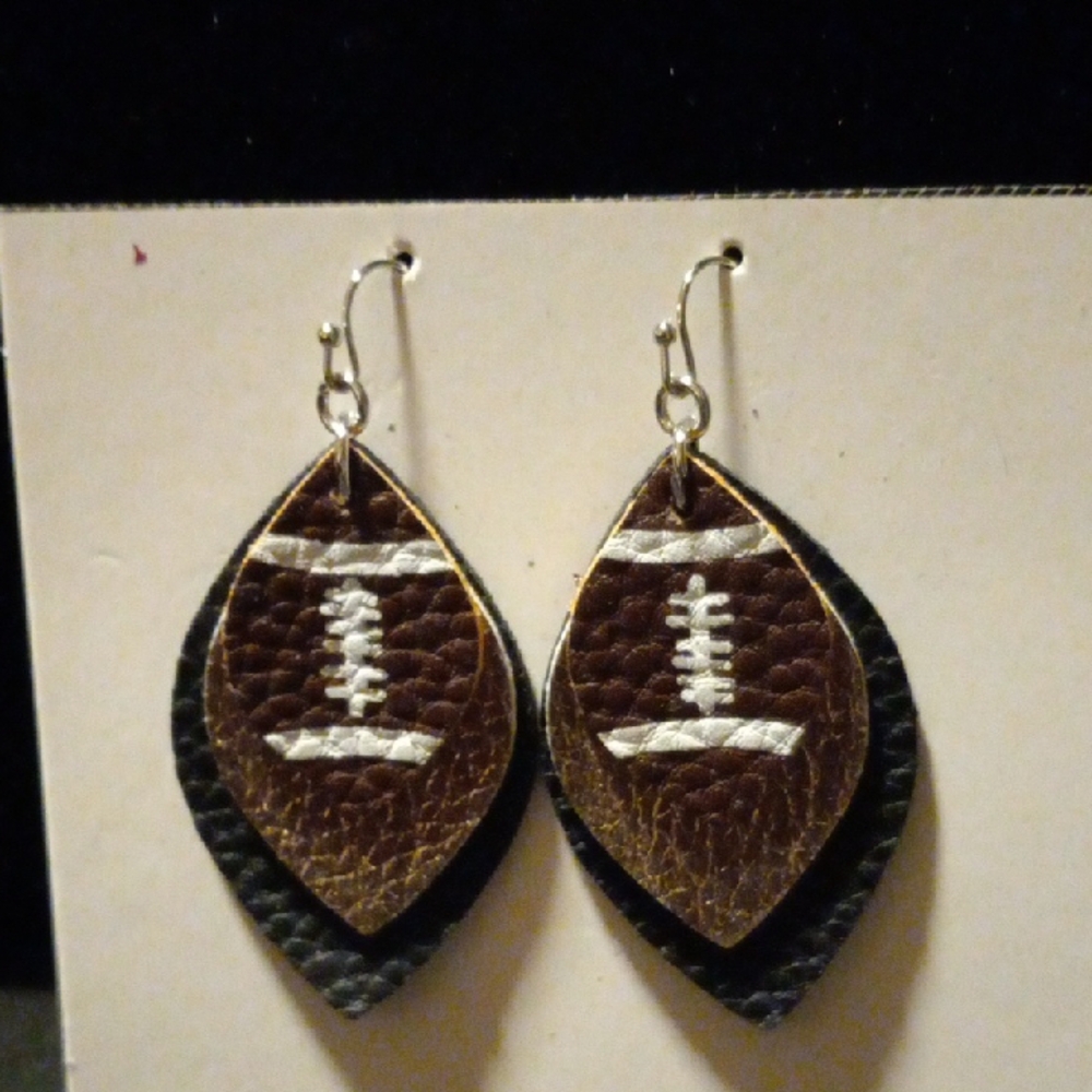 Brown and Silver Football Earrings